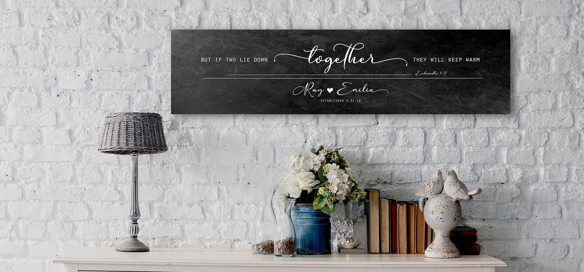 Burnished Bronze Ecc 4:11 Sign for Couples, 8 year Bronze Anniversary Gift for him, For Wife, Bedroom art over bed, Personalized, Christian