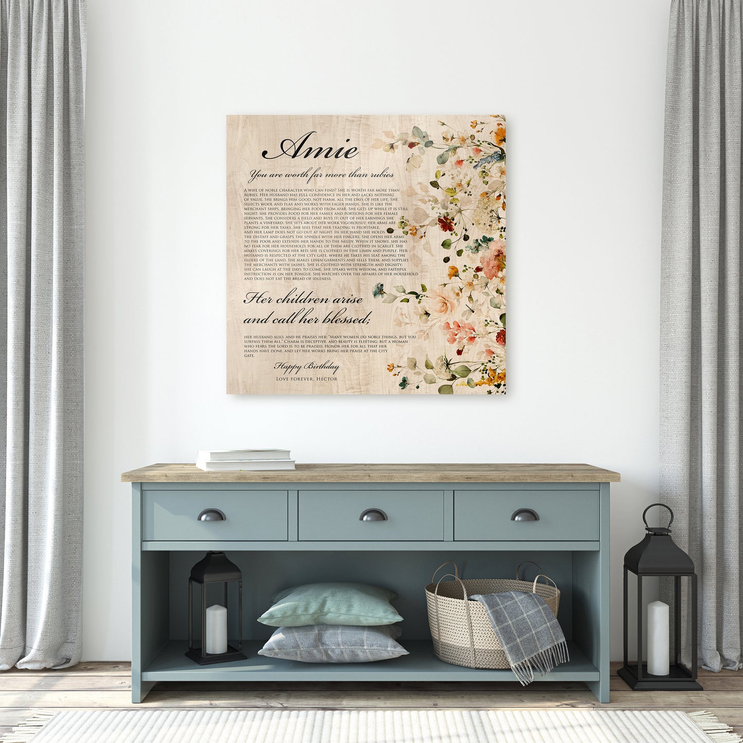 Proverbs 31 Personalized Keepsake, Womens Religious, Christian Wood Sign, 5th Anniverary gift for wife, Floral, Tribute to mother, Mom Gift