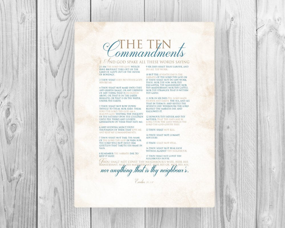 10 Commandments; The Ten Commandments on canvas or fine art paper, Exodus 20 word art, Christian themed typography