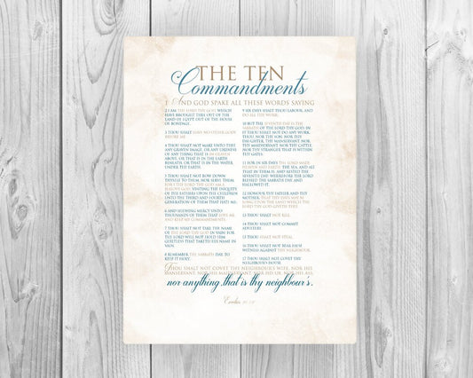 10 Commandments; The Ten Commandments on canvas or fine art paper, Exodus 20 word art, Christian themed typography