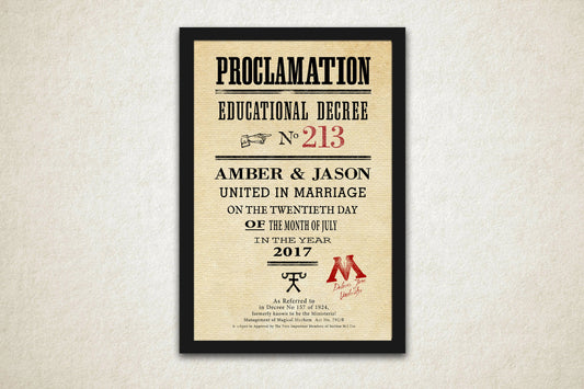 Proclamation Sign: Custom Gift for Wizards - Hunnycomb Proverbs - Wedding gift ideas - paper anniversary gifts 