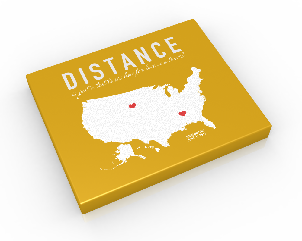 Custom Long Distance Couples Canvas: Love Letter US Map - Fine art and canvas personalized anniversary and inspirational gifts