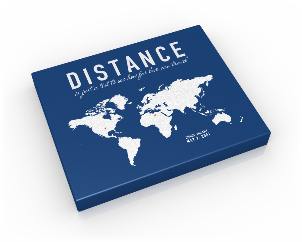Custom Long Distance Couples Canvas: Love Letter World Map - Fine art and canvas personalized anniversary and inspirational gifts