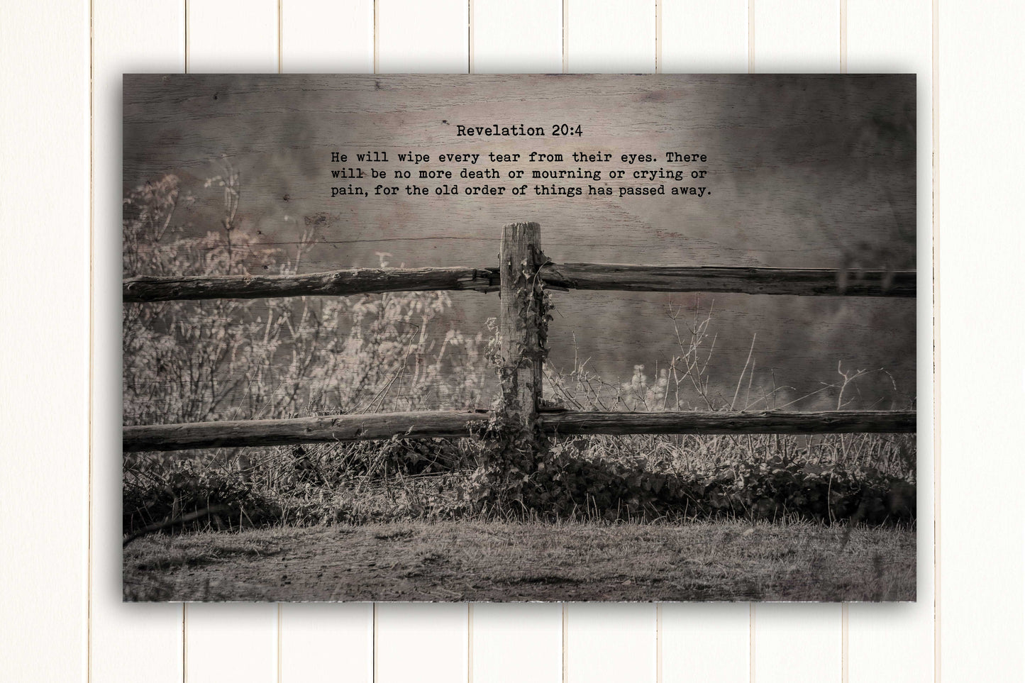 Wood Inspired Scripture Art: Revelation 21:4 on Canvas - Hunnycomb Proverbs - Wedding gift ideas - paper anniversary gifts 