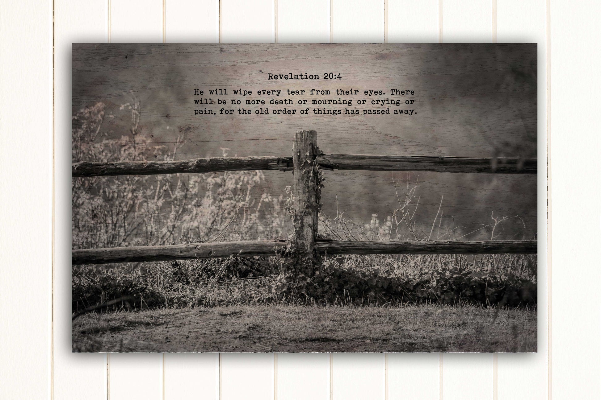 Wood Inspired Scripture Art: Revelation 21:4 on Canvas - Hunnycomb Proverbs - Wedding gift ideas - paper anniversary gifts 